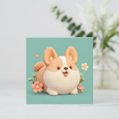 コーギーの子犬 3D クレイ風 花畑 ポストカード (スタンド正面)