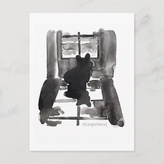 コーギーの待っている郵便はがき ポストカード (正面)