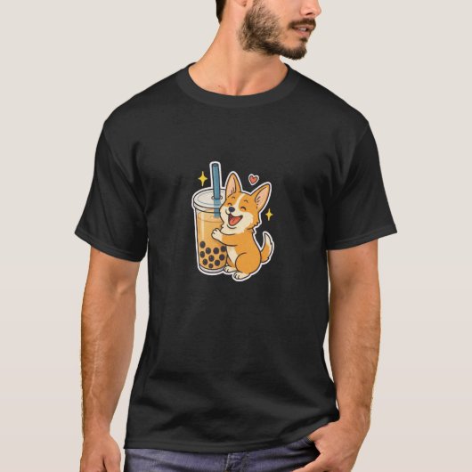 コーギーの抱擁タピオカティーカップ Tシャツ (正面)