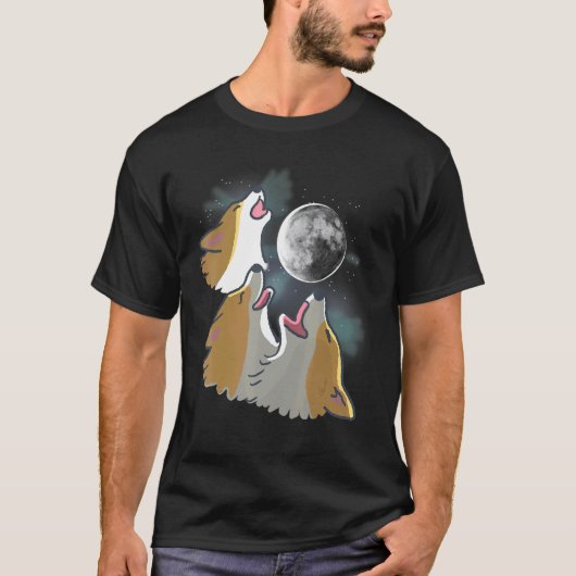 コーギーの月パロディ 3匹 Tシャツ (正面)