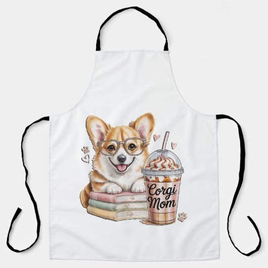 コーギーの本といれたてのコーヒーと犬 エプロン (正面)