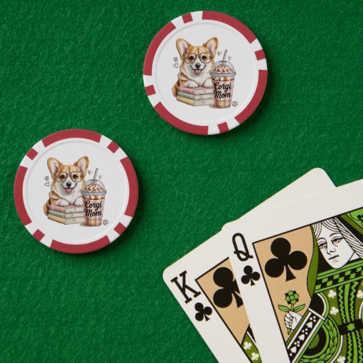コーギーの本とアイスコーヒーとわんこ ポーカーチップ (ポーカーテーブル (ダブル))