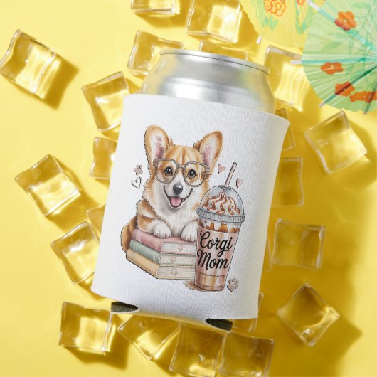 コーギーの本とアイスコーヒーとわんこ 缶クーラー (インサイチュ 夏)