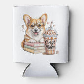 コーギーの本とアイスコーヒーとわんこ 缶クーラー (正面)