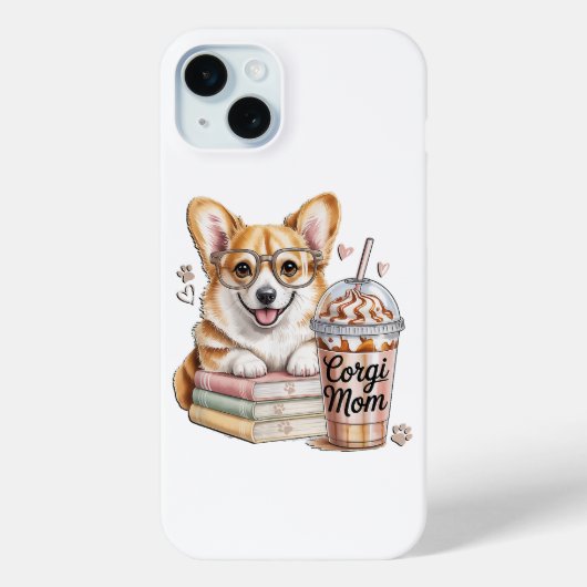 コーギーの本とアイスコーヒーとわんこ Case-Mate iPhoneケース (裏面)