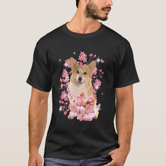 コーギーの桜の花 Tシャツ (正面)