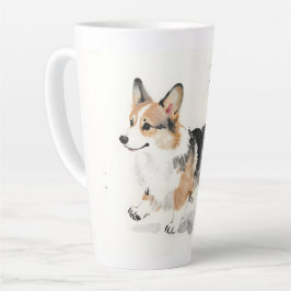 コーギーの水彩画 - 幻想的な日本墨絵の犬アート カフェラテマグ