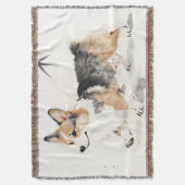 コーギーの水彩画 - 幻想的な日本墨絵の犬アート スローブランケット (正面縦)