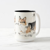 コーギーの水彩画 - 幻想的な日本墨絵の犬アート ツートーンマグカップ (正面右)
