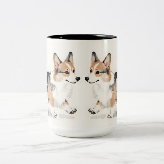 コーギーの水彩画 - 幻想的な日本墨絵の犬アート ツートーンマグカップ (中央)