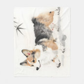 コーギーの水彩画 - 幻想的な日本墨絵の犬アート フリースブランケット (正面)