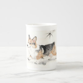 コーギーの水彩画 - 幻想的な日本墨絵の犬アート ボーンチャイナマグカップ