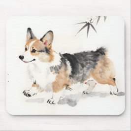 コーギーの水彩画 - 幻想的な日本墨絵の犬アート マウスパッド