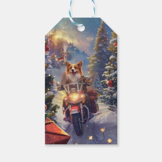 コーギーの犬のバイククリスマス ギフトタグ (正面)