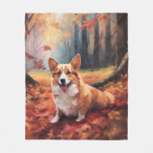 コーギーの紅葉散歩にインスパイアされました フリースブランケット (正面)