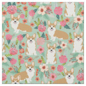 コーギーの花の生地-ミント ファブリック (クローズアップ)
