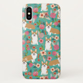 コーギーの花模様のiPhoneの場合-ターコイズ Case-Mate iPhoneケース (裏面)