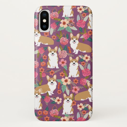 コーギーの花模様のiPhoneの場合-紫色 Case-Mate iPhoneケース (裏面)