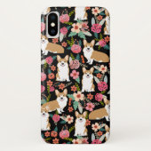 コーギーの花模様のiPhoneの場合-黒 Case-Mate iPhoneケース (裏面)