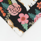 コーギーの花模様毛布-黒 フリースブランケット (角)