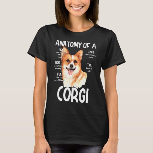コーギーの解剖図 犬の頭の騒音の耳用 Tシャツ (正面)