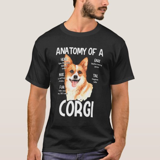 コーギーの解剖図 犬の頭の騒音 耳 Tシャツ (正面)