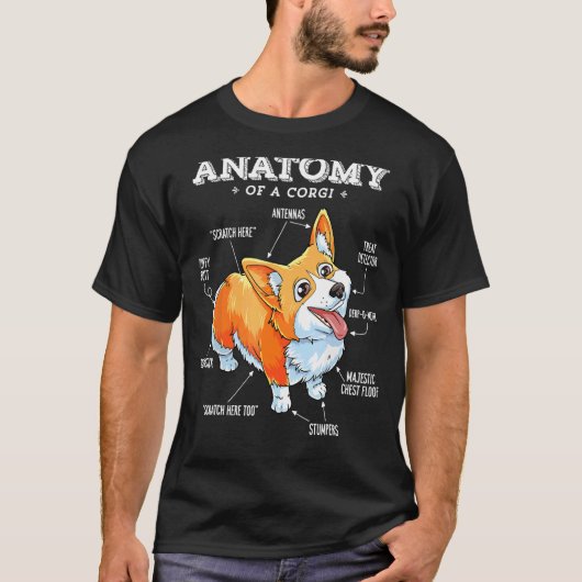 コーギーの解剖学Tシャツ 面白い犬 Tシャツ (正面)