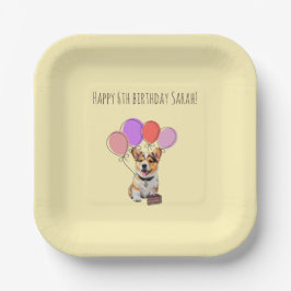 コーギーの誕生日お祝い バターイエロー ペーパープレート