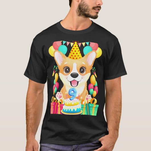 コーギーの誕生日9歳 Tシャツ (正面)