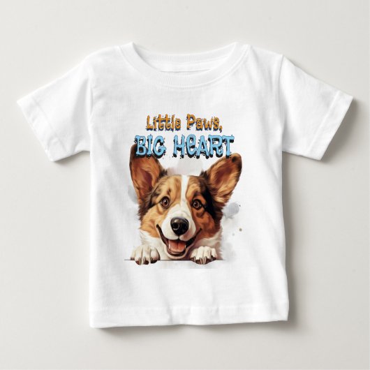 コーギーの赤ちゃん服 | 小さなパウ 大きなハート ベビーTシャツ (正面)
