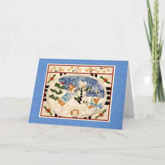 コーギーの雪だるまのクリスマスカード シーズンカード (正面)