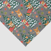 コーギーはクリスマスツリー-灰色パターン--を飾ります 薄葉紙 (詳細)