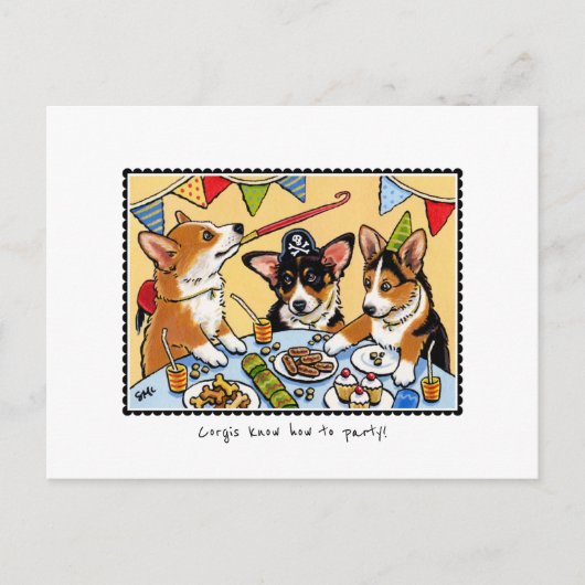 コーギーはパーティーの仕方を知っている!犬のカスタム誕生日 ポストカード (正面)