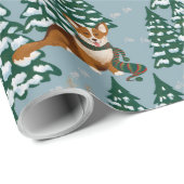 コーギーは森林青のクリスマスツリーを飾ります ラッピングペーパー (ロールコーナー)