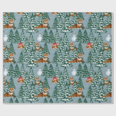 コーギーは森林青のクリスマスツリーを飾ります ラッピングペーパー (フラット)