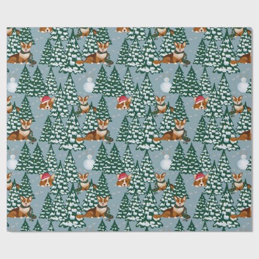 コーギーは森林青のクリスマスツリーを飾ります ラッピングペーパー (フラット)
