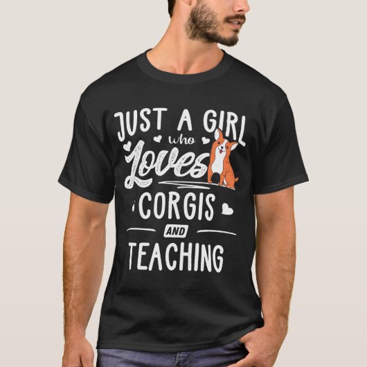 コーギーや女性を愛す教える女の子 Tシャツ (正面)