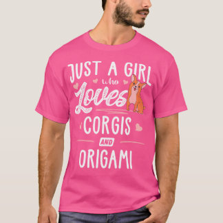 コーギーや折り紙のギフトが大好きな女の子 Tシャツ