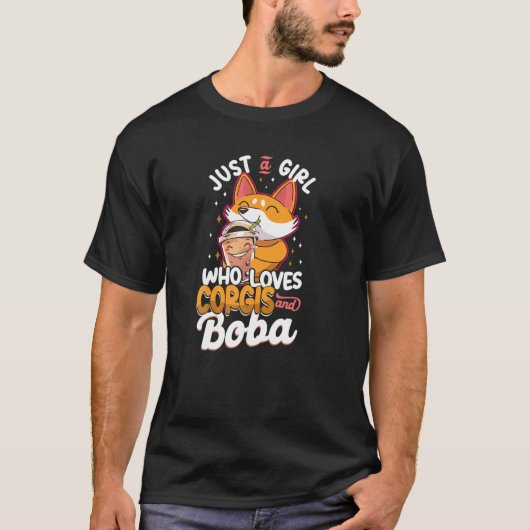 コーギーを愛する女の子のバブル Tシャツ (正面)