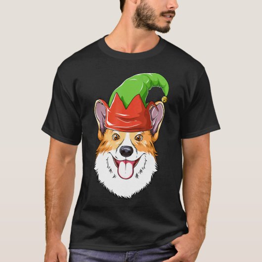 コーギーエルフの帽子 クリスマスコーギー Tシャツ (正面)