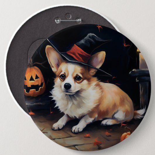 コーギーカボチャ ハロウィーン スケアリー 缶バッジ (正面&裏面)