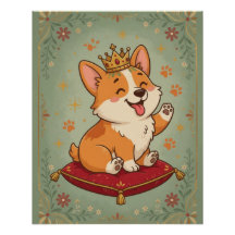 コーギーキングロイヤル かわいいコーギーの犬好きウォールポスター