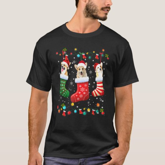 コーギークリスマスソックス クリスマスパジャマ 犬 Tシャツ (正面)