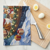 コーギークリスマスボートホリデー キッチンタオル (四つ折り)