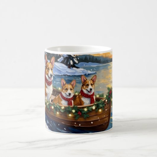 コーギークリスマスボートホリデー コーヒーマグカップ (中央)