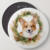 コーギークリスマスリース クリスマスの仔犬 缶バッジ (正面&裏面)