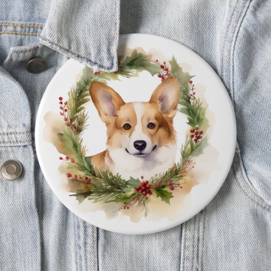 コーギークリスマスリース クリスマスの仔犬 缶バッジ (インサイチュ)
