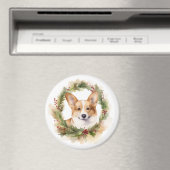 コーギークリスマスリース 幸せな仔犬 マグネット (インサイチュ (食洗機))