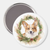 コーギークリスマスリース 幸せな仔犬 マグネット (正面/裏面)