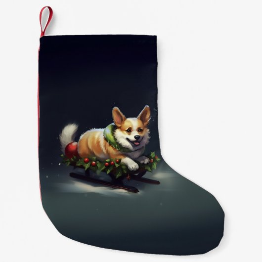 コーギークリスマス雪冬 スモールクリスマスストッキング (正面)